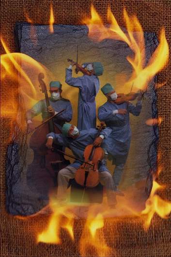 Музыканты-врачи в огне. Фотоприкол.
